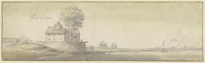 Ein Kirchlein unter einem Baum bei Rodenkirchen am Rhein, in der Ferne die Stadtsilhouette von Köln by Венцеслав Голлар —…