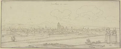 Frankfurt am Main von der Südseite gesehen, rechts im Vordergrund zwei Damen by Венцеслав Голлар, 1636 — digital art print…