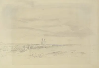 Ansicht einer in Russland gelegenen Landschaft mit einer Kirche by Вильгельм Амандус Бир — digital art print download