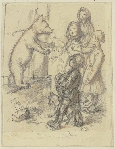 Children with a dancing bear by Вильгельм Амандус Бир — digital art print download
