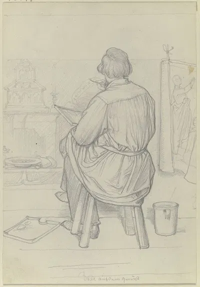 Der Maler Leopold Bode als Rückenfigur sitzend bei der Arbeit by Вильгельм Амандус Бир — digital art print download