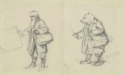 Eines Mann und ein Bär in derselben Haltung by Вильгельм Амандус Бир — digital art print download