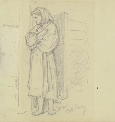 Girl standing at the door by Вильгельм Амандус Бир — digital art print download