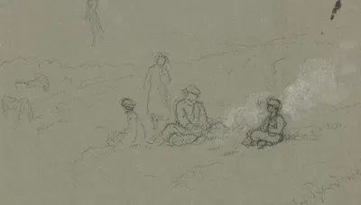 Group at a bonfire by Вильгельм Амандус Бир — digital art print download