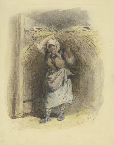 Polnische Bäuerin mit Strohgarbe auf dem Rücken by Вильгельм Амандус Бир — digital art print download