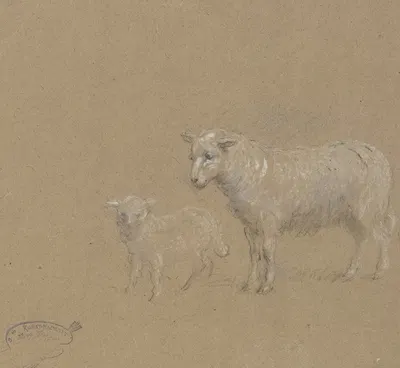 Sheep and lamb by Вильгельм Амандус Бир — digital art print download