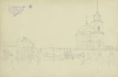 Skizze einer Kirche und des Kirchplatzes by Вильгельм Амандус Бир — digital art print download