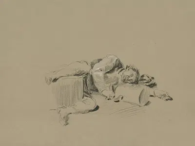 Betrunkener, umgekippt am Boden liegend by Wilhelm Busch — digital art print download