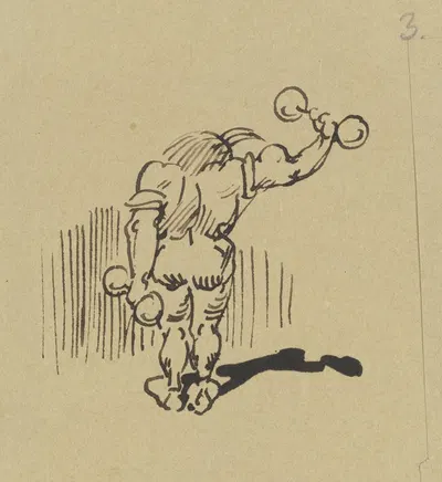 Der Bizeps wird zuerst geübt, ; Er, der dem Arm die Spannkraft gibt by Wilhelm Busch, 1871 — digital art print download