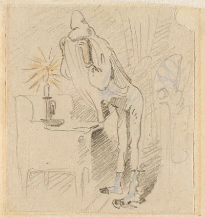 Die gestörte, aber glücklich wieder errungene Nachtruhe (Der Floh); 13 by Wilhelm Busch, 1862 — digital art print download