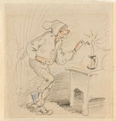 Die gestörte, aber glücklich wieder errungene Nachtruhe (Der Floh); 17 by Wilhelm Busch, 1862 — digital art print download