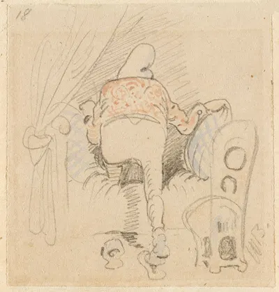 Die gestörte, aber glücklich wieder errungene Nachtruhe (Der Floh); 18 by Wilhelm Busch, 1862 — digital art print download