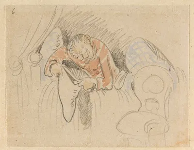 Die gestörte, aber glücklich wieder errungene Nachtruhe (Der Floh); 6 by Wilhelm Busch, 1862 — digital art print download
