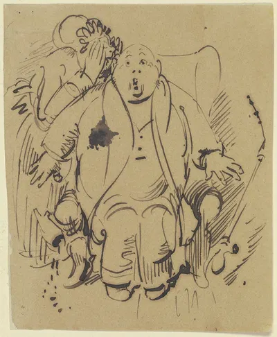 Frau Knopp flüstert ihrem Mann etwas ihn Überraschendes ins Ohr by Wilhelm Busch, 1876 — digital art print download