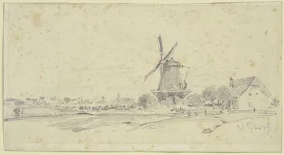 Landschaft mit Wiedensahler Holländermühle und Haus des Müllers by Wilhelm Busch — digital art print download