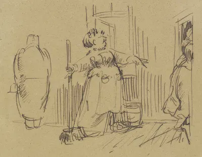 Mrs Knopp cleaning the house by Wilhelm Busch, 1876 — digital art print download