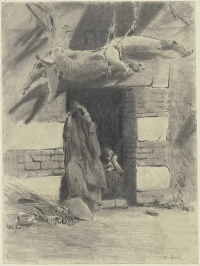 Fellachenhaus mit einem ausgestopften Krokodil über der Tür by Wilhelm Gentz, 1850 — digital art print download
