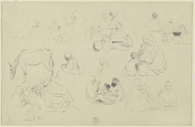 Studienblatt; Szenen aus Ägypten by Wilhelm Gentz, 1850 — digital art print download