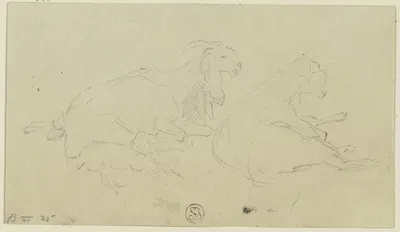Two goats by Wilhelm Gentz, 1847 — digital art print download