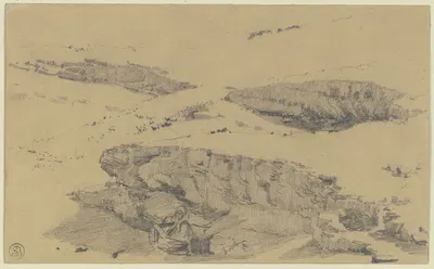 Wüste, im Vordergrund ein im Schatten sitzender Araber by Вильгельм Гентц, 1850 — digital art print download