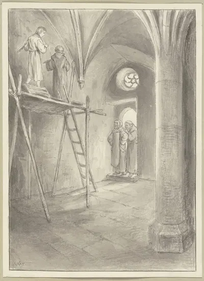 Abt Albrecht überrascht Diether beim Malen by Вильгельм Штайнхаузен — digital art print download