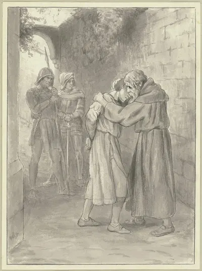Brun begegnet dem gefangenen Diether by Вильгельм Штайнхаузен — digital art print download