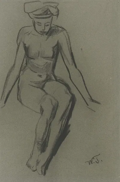 Sitting female nude by Вильгельм Трюбнер — digital art print download