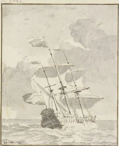 Großes Schiff von links nach rechts segelnd by Willem van de Velde the Younger — digital art print download