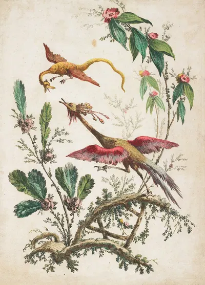 Ornament. Chinoiserie. Flowers and Birds by Жан-Батист Пилеман, 1770 — digital art print download