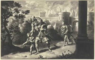 Aeneas rettet Anchises aus dem brennenden Troja by Виллем Ван Мейрис, 1687 — digital art print download