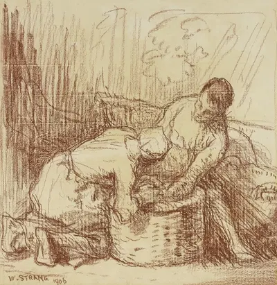 Zwei Arbeitsfrauen an einem Korb by William Strang, 1906 — digital art print download