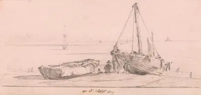Two Fishing Boats at Brighton Beach by Агостино Аglio, 1819 — digital art print download