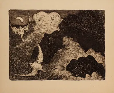 Deux cygnes volant au-dessus de la mer (Two swans Flying over sea) by Арман Сеган, 1892 — digital art print download