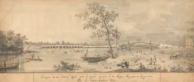 Old Walton Bridge seen from the Middlesex Shore by Каналетто, 1755 — digital art print download