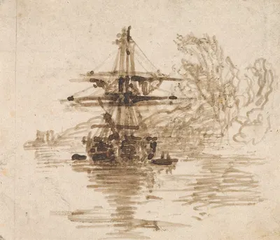 A Brig at Anchor, Trees Beyond by Edward Calvert — digital art print download