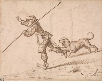 Man Hunting with a Pointed Staff and a Hound by Francis Barlow — digital art print download