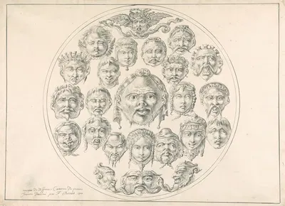 A Design of Masks by Francois Boitard, 1710 — digital art print download