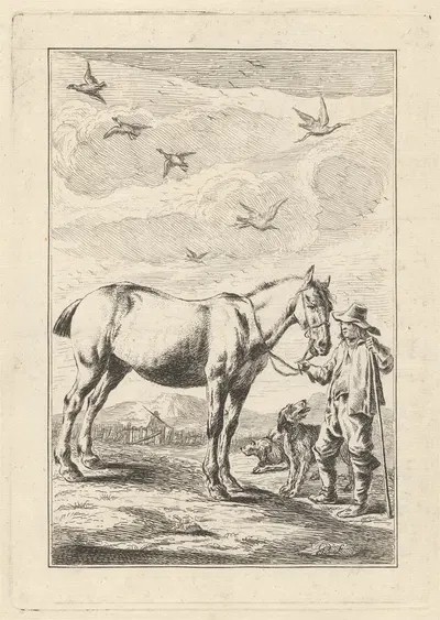 A Man, a horse and two dogs by George Bickham the Younger — digital art print download