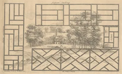 Japan Railing. A Hatch. An Obtuce Paling. Parallelgram Railing.. by George Bickham the Elder, 1751 — digital art print…