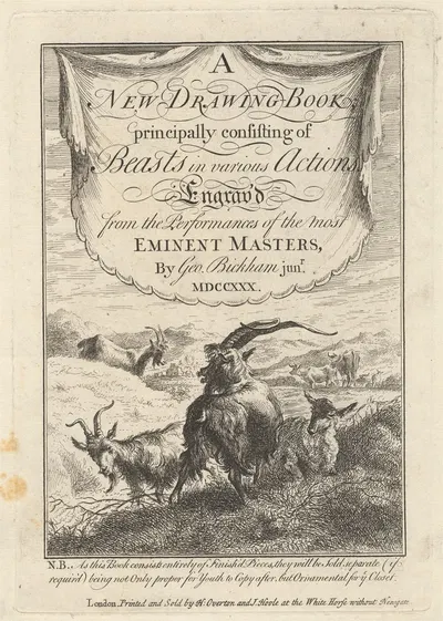 Title page for a 'New Drawing Book principally consisting of Beasts in various Actions' by George Bickham the Younger —…