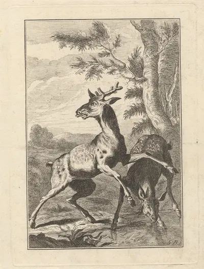 Two Deer by George Bickham the Younger — digital art print download