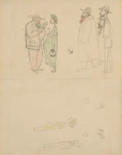 Caricatures de Paul Sérusier, Marguerite-Claude Sérusier, Ker-Xavier Roussel, Pierre Bonnard et Édouard Vuillard by Жорж…