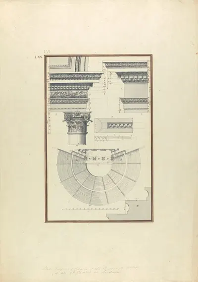 Plan of the Second Theater of Laodicea and Details of a Composite Order by Giovanni Battista Borra — digital art print…