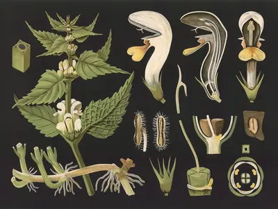 White dead-nettle (Lamium album) by Gottlieb von Koch, 1909 — digital art print download