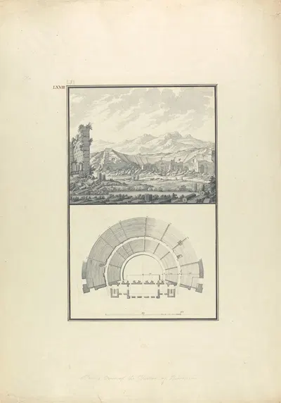 View and Plan of the Theater of Hierapolis (now Pamukkale) by Giovanni Battista Borra — digital art print download