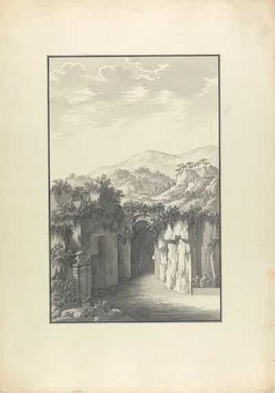 View of a Passage Cut into a Hillside by Giovanni Battista Borra — digital art print download