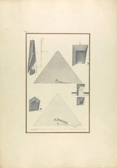View, Cross Section, and Other Details of Cheop's Pyramid at Giza by Giovanni Battista Borra — digital art print download