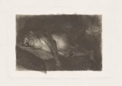Lying, sleeping monkey by Генрих М. Краббе, 1878 - 1887 — digital art print download