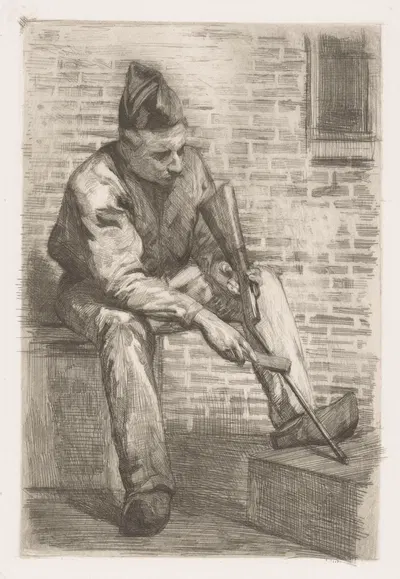 Soldier cleaning his rifle by Генрих М. Краббе, 1878 - 1887 — digital art print download