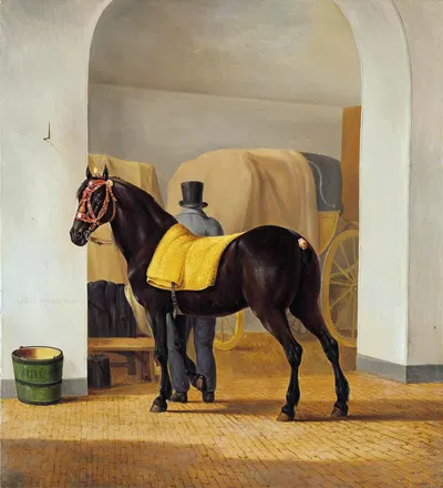 Adriaan van der Hoop’s Trotter ‘De Rot’ at the Coach House by Энтони Оберман, 1828 — digital art print download
